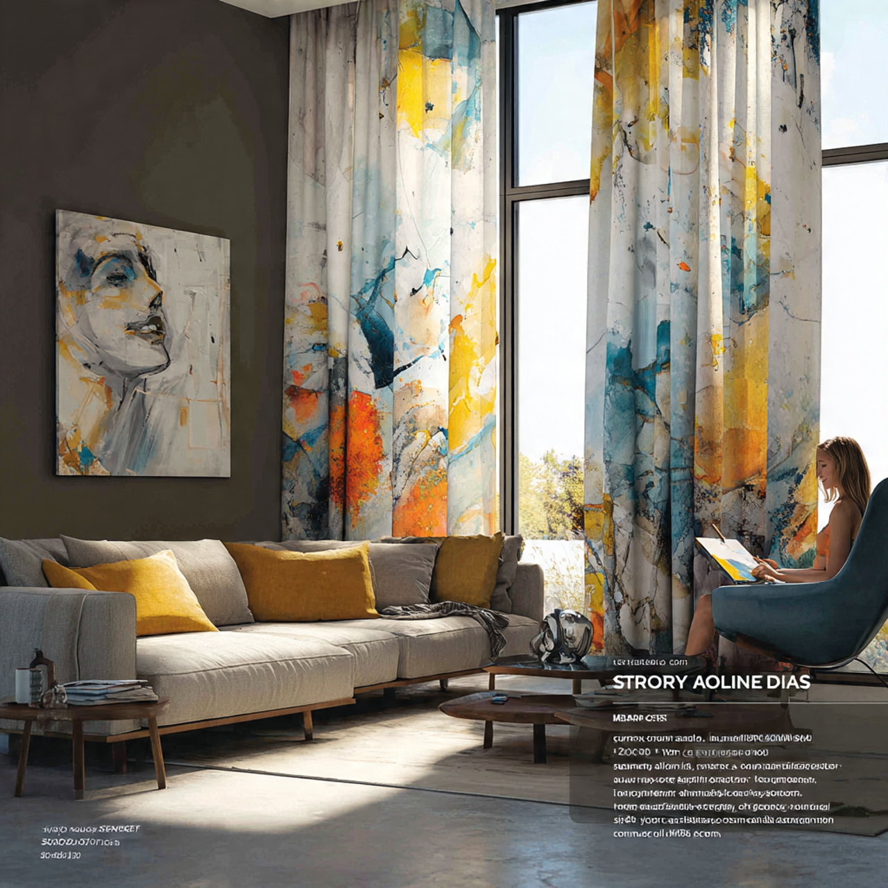 contemporary living room with modern abstract art