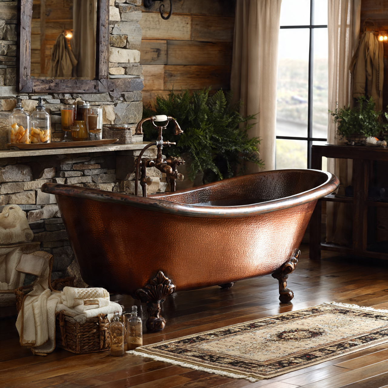 copper clawfoot soaking tub for rustic bathroom de