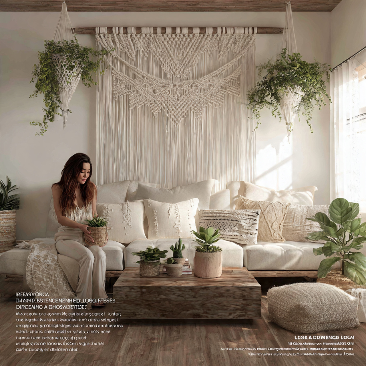 cozy bohemian living room featuring a large modern