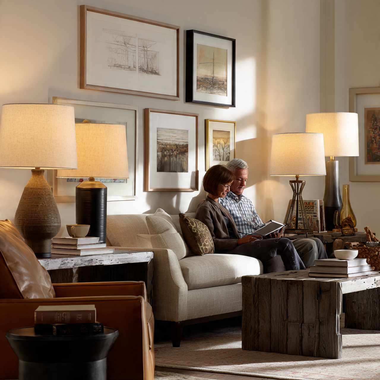 cozy living room featuring a layered arrangement o