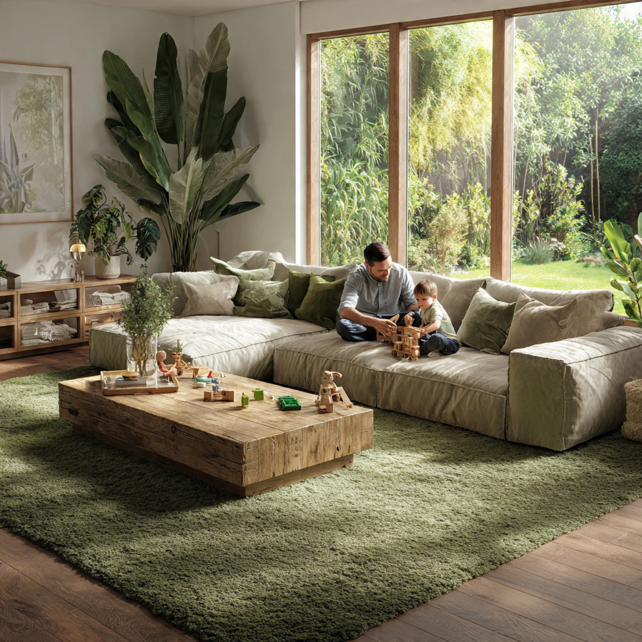 cozy living room green ideas featuring a thick mos