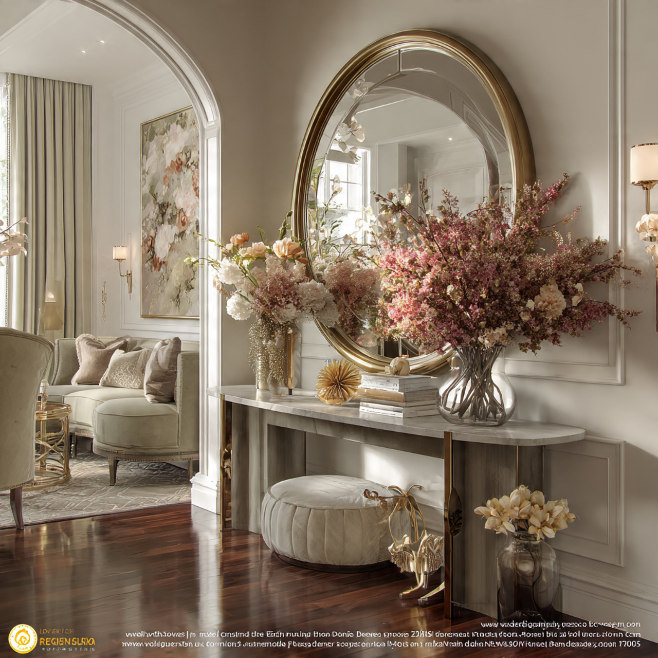 elegant living room featuring a grand scale ornate