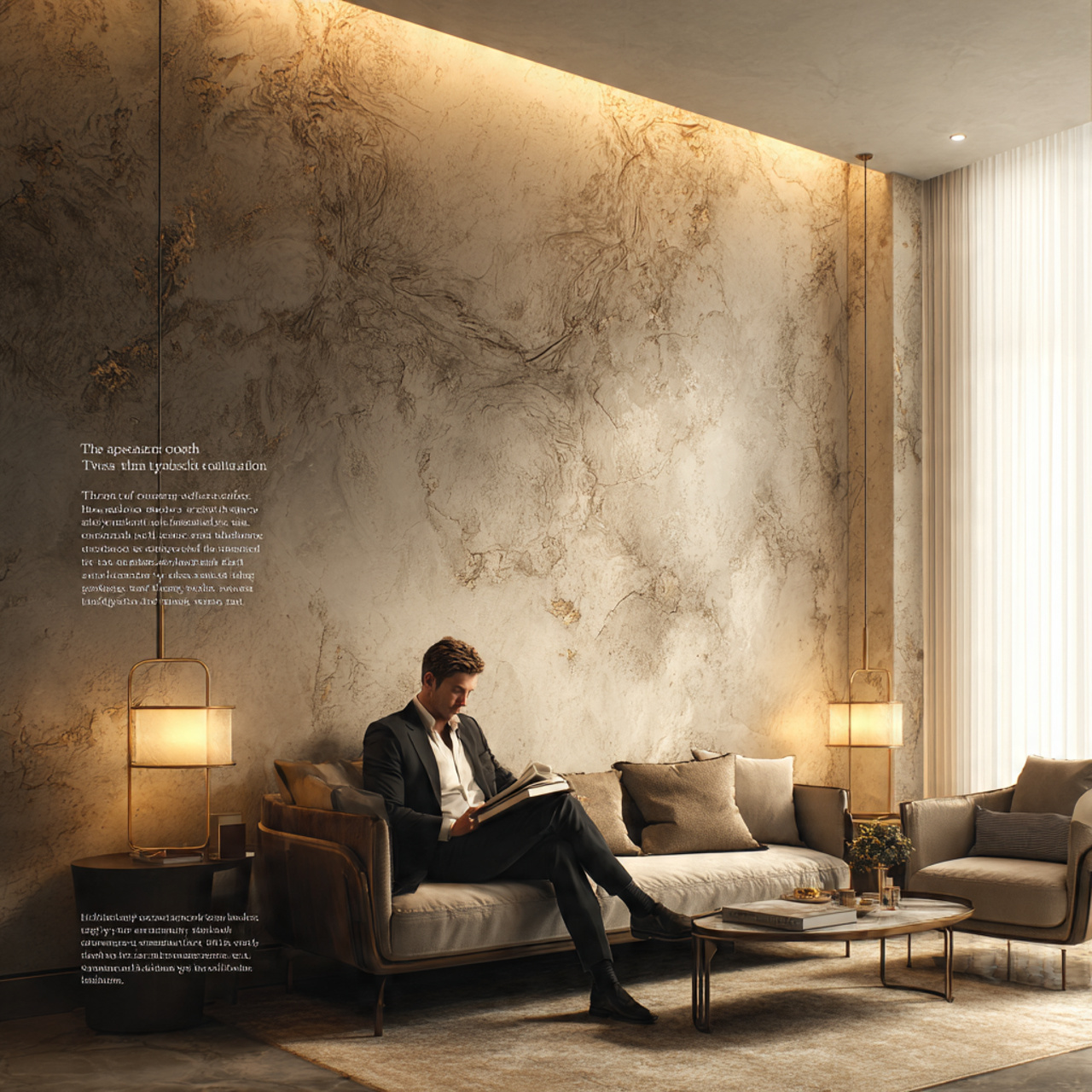 elegant living room featuring handcrafted plaster