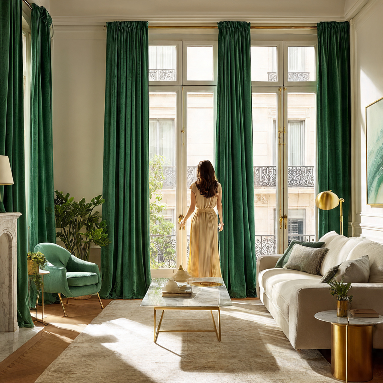 elegant living room green ideas with floor to ceil