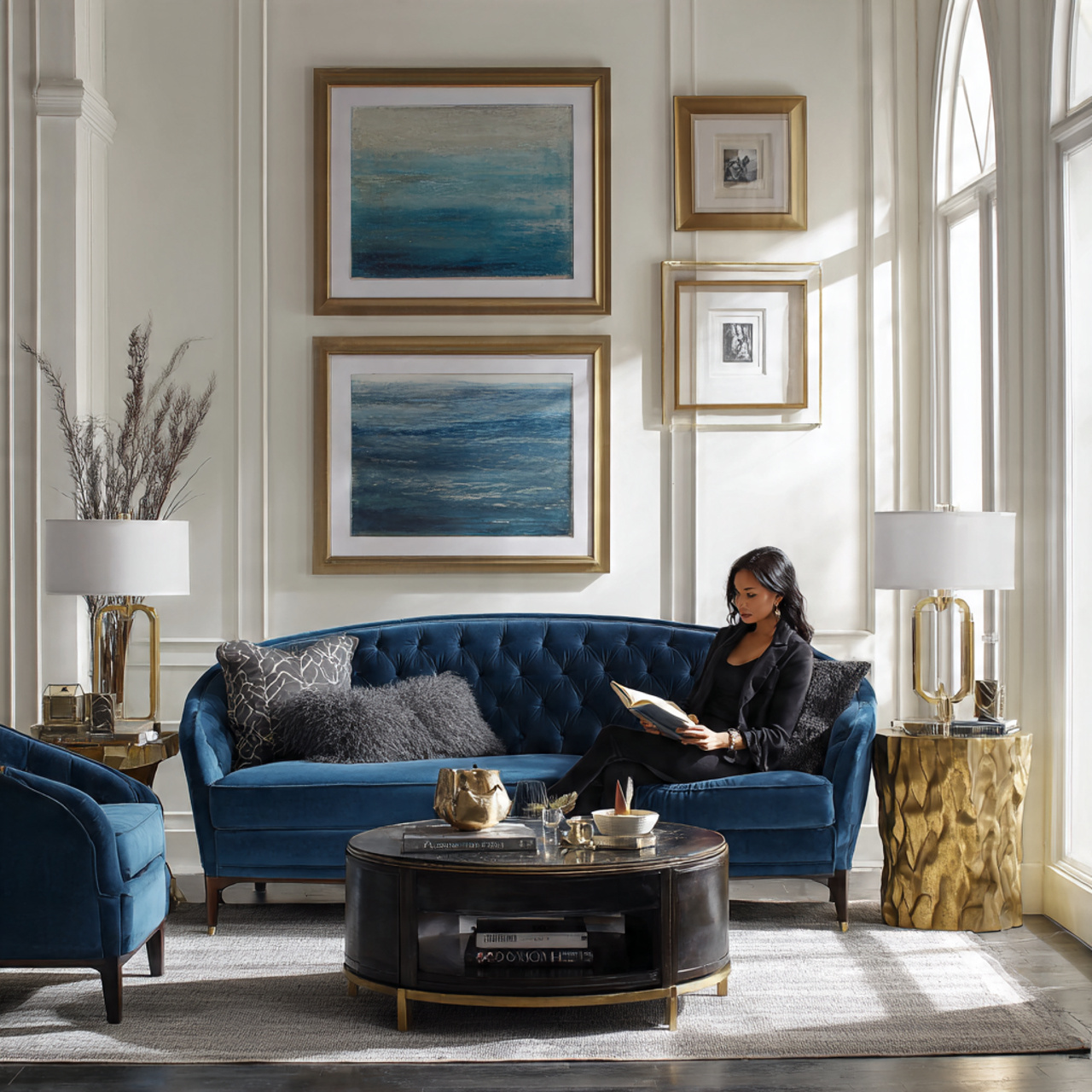 25 Stunning Living Room Sofa Design Ideas to Transform Your Space 8 elegant living room showcasing a sapphire blue vel