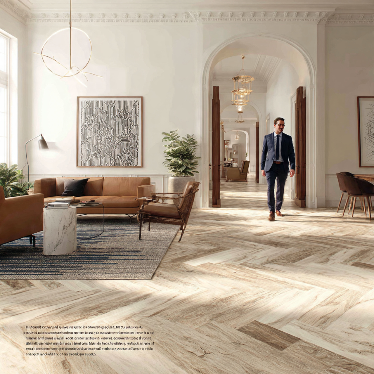 elegant living room showcasing chevron patterned h