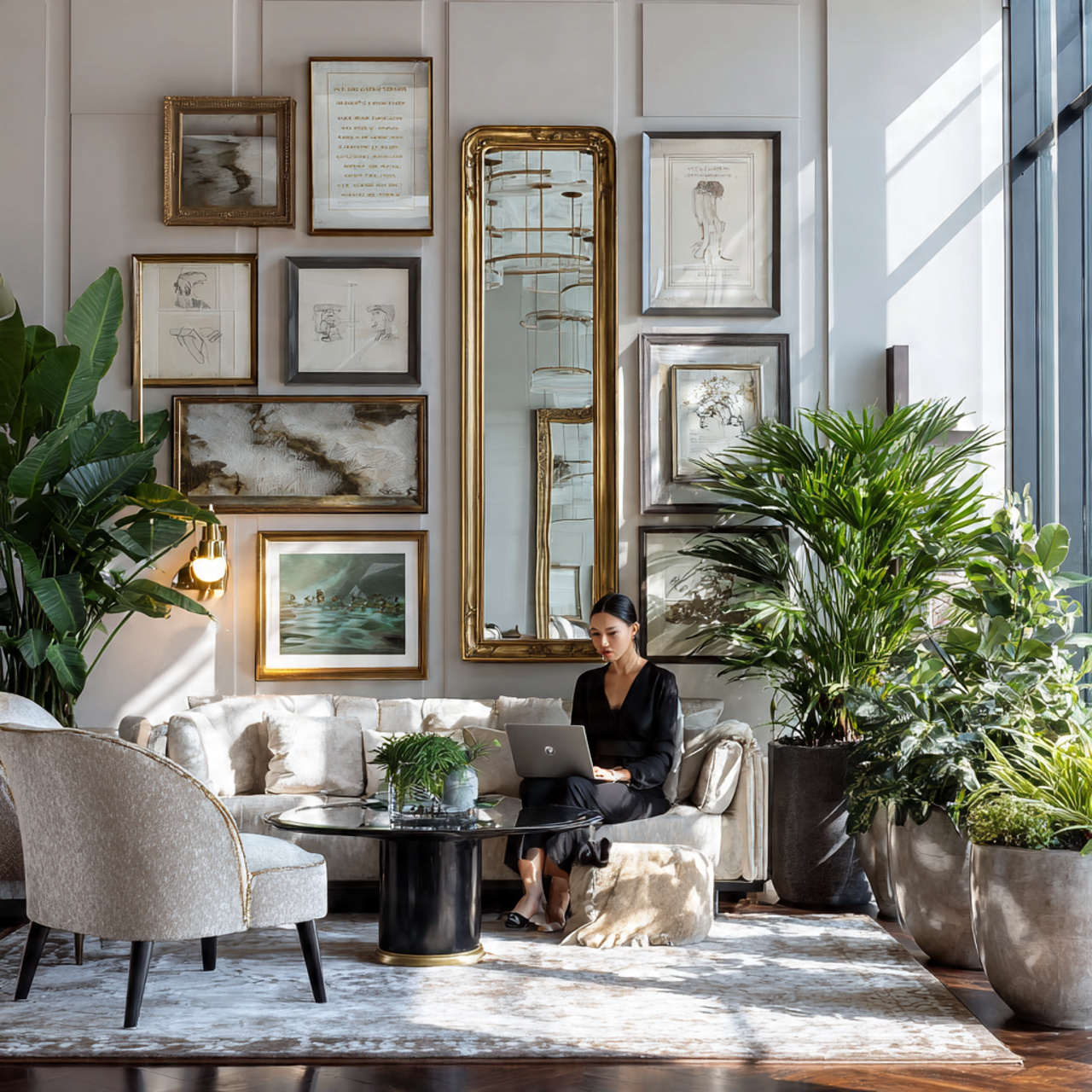 elegant living room with a living room accent wall