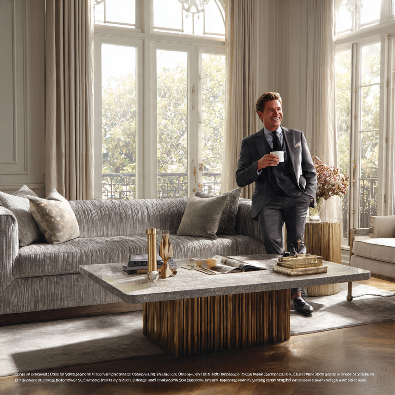 elegant living room with a shagreen textured table
