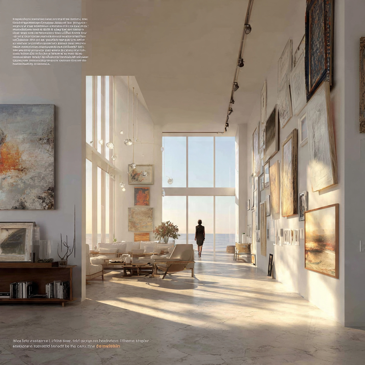 elegant living room with modern gallery style layo