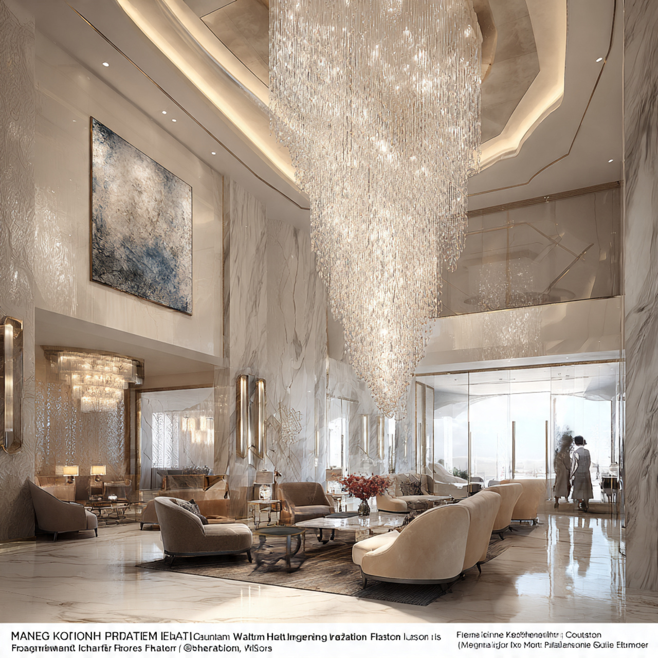 elegant luxury living room with a dramatic crystal