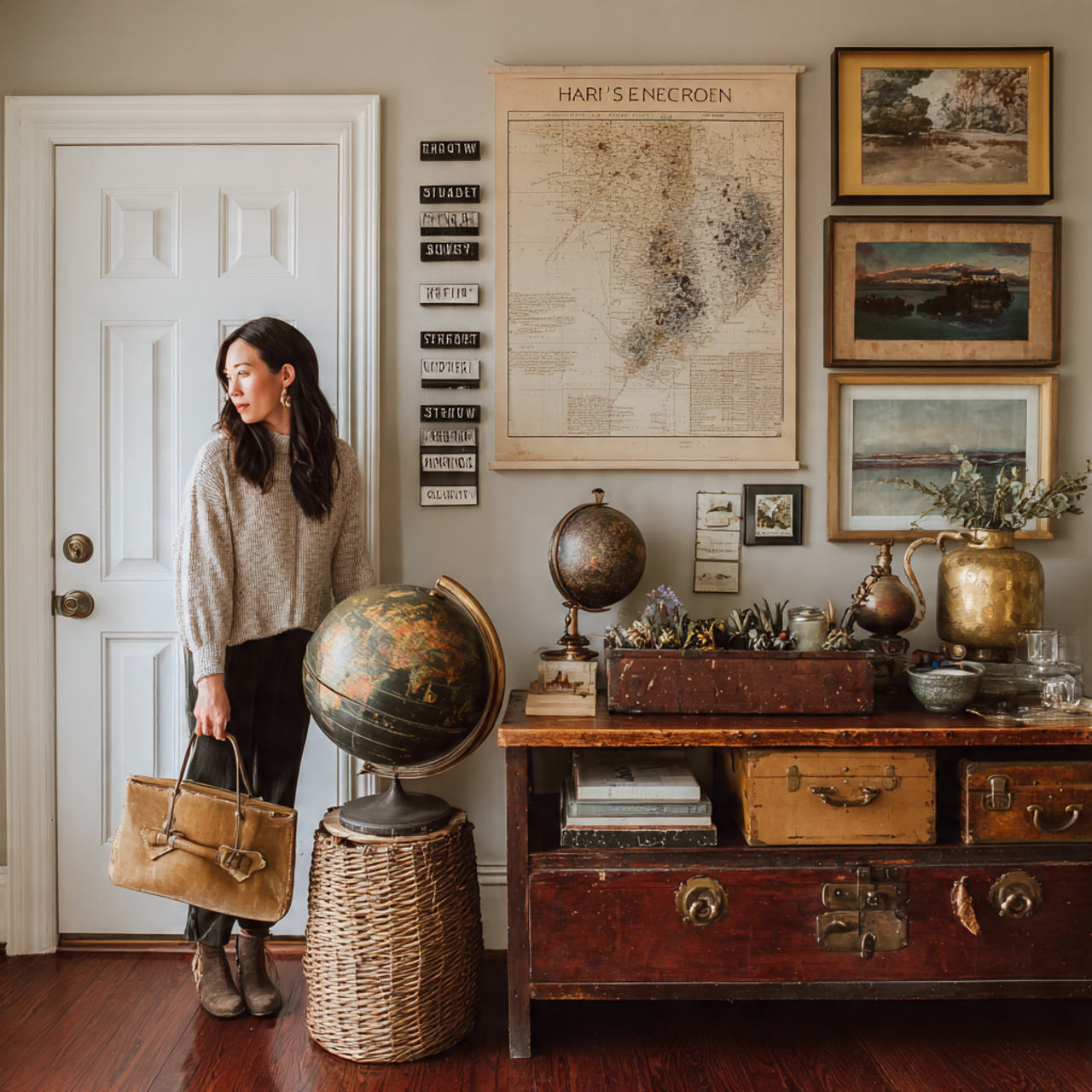 entryway showcasing an eclectic mix of thrifted de