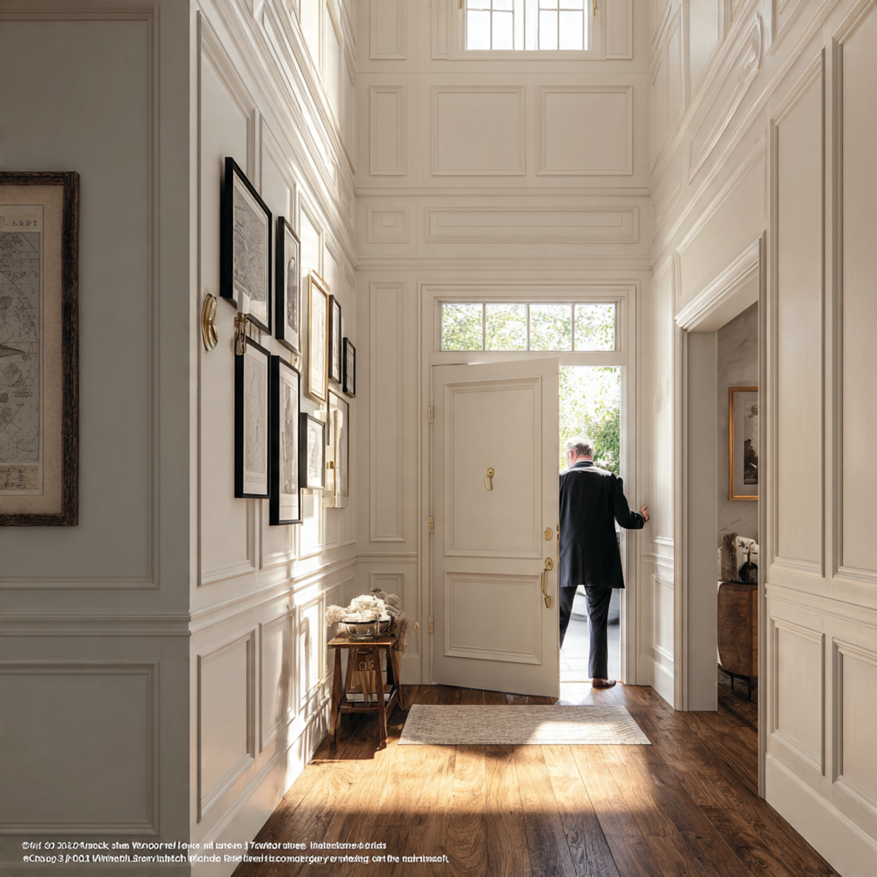 entryway with classic wainscoting panels painted i