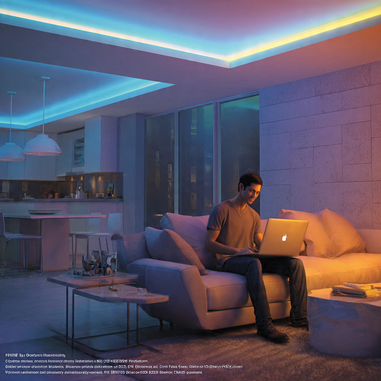 high tech modern living room with flat led ceiling