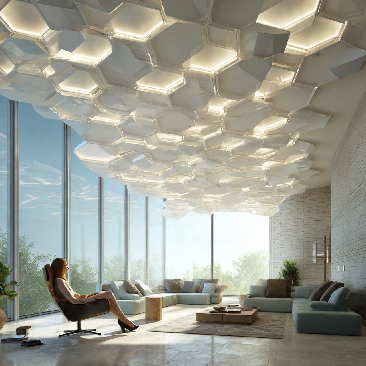 highly detailed modern living room featuring a hon