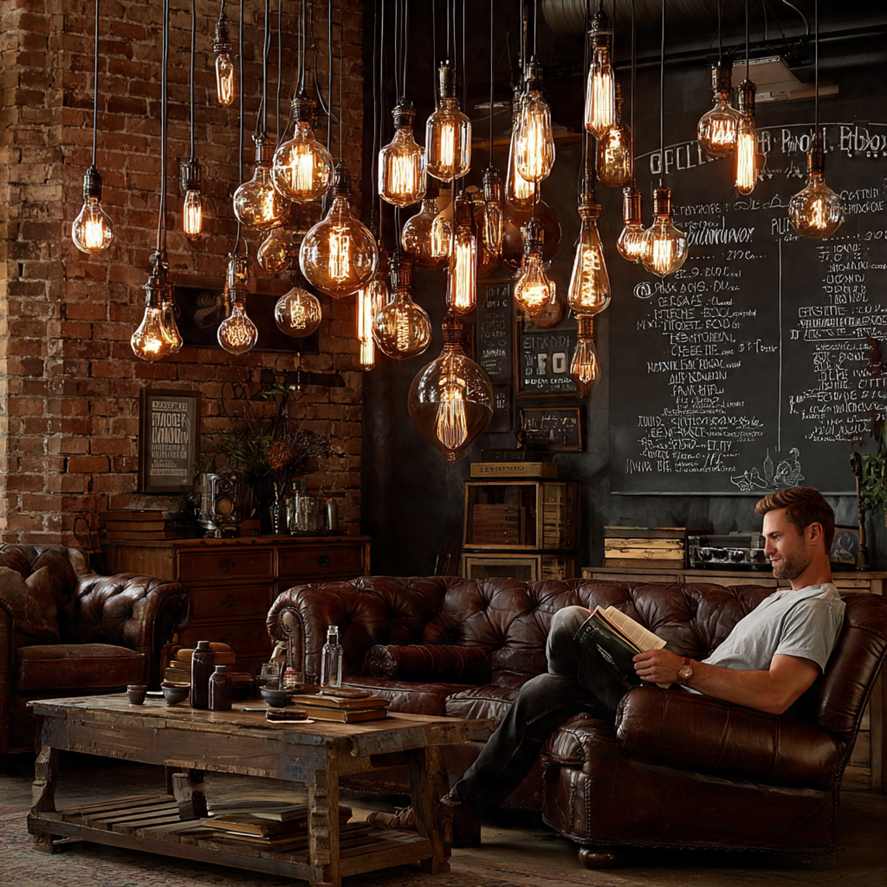 industrial style living room with clusters of vint 1