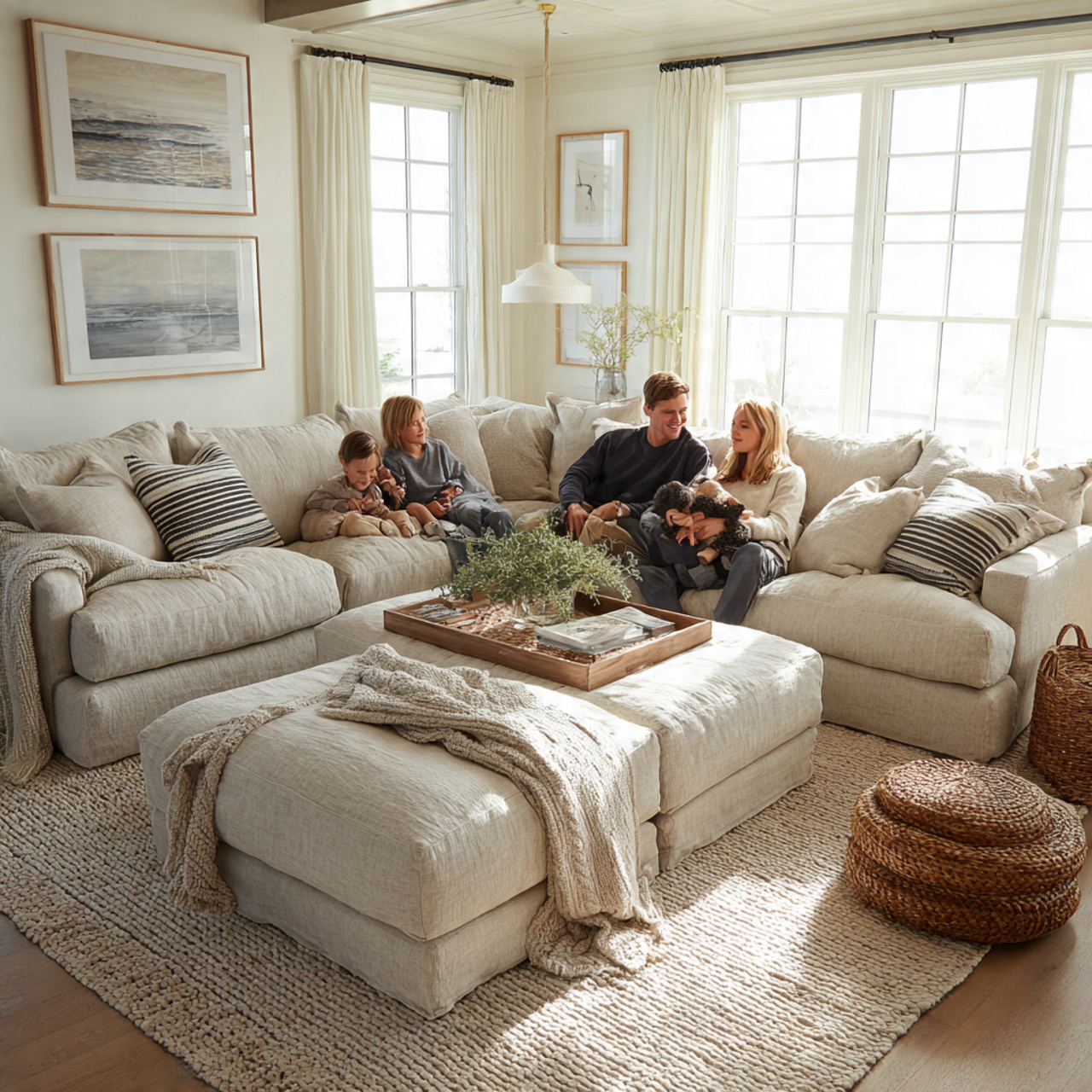 inviting living room with deep oversized sofas and