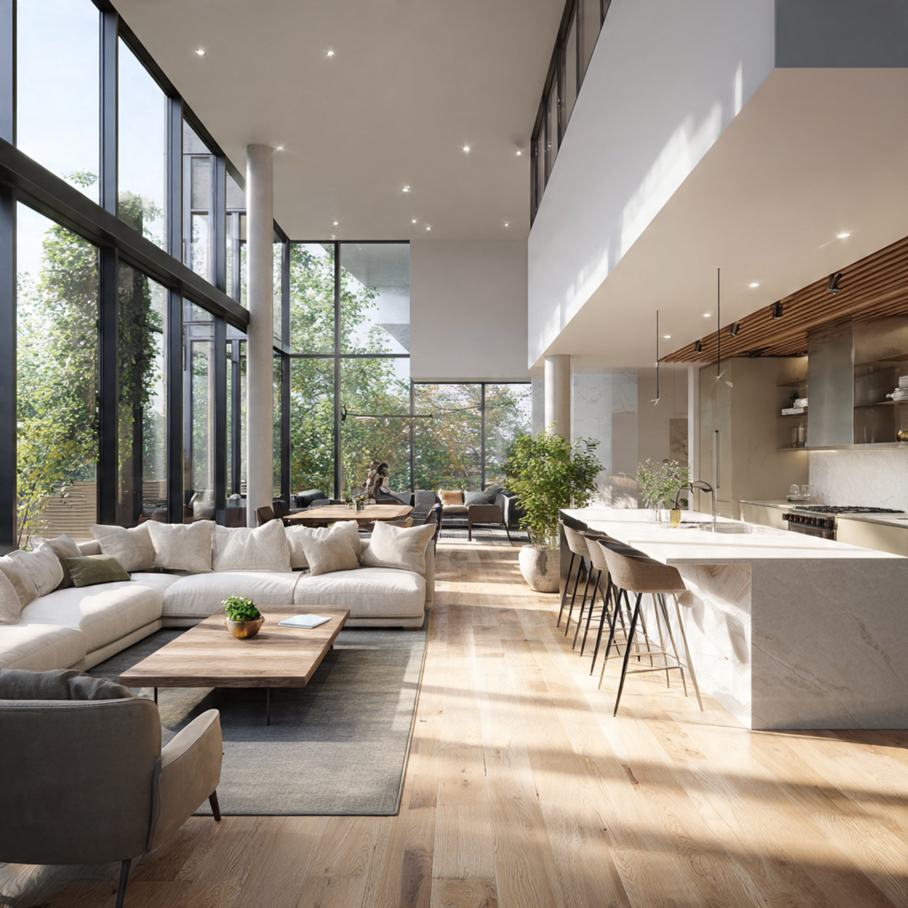 living room and kitchen together