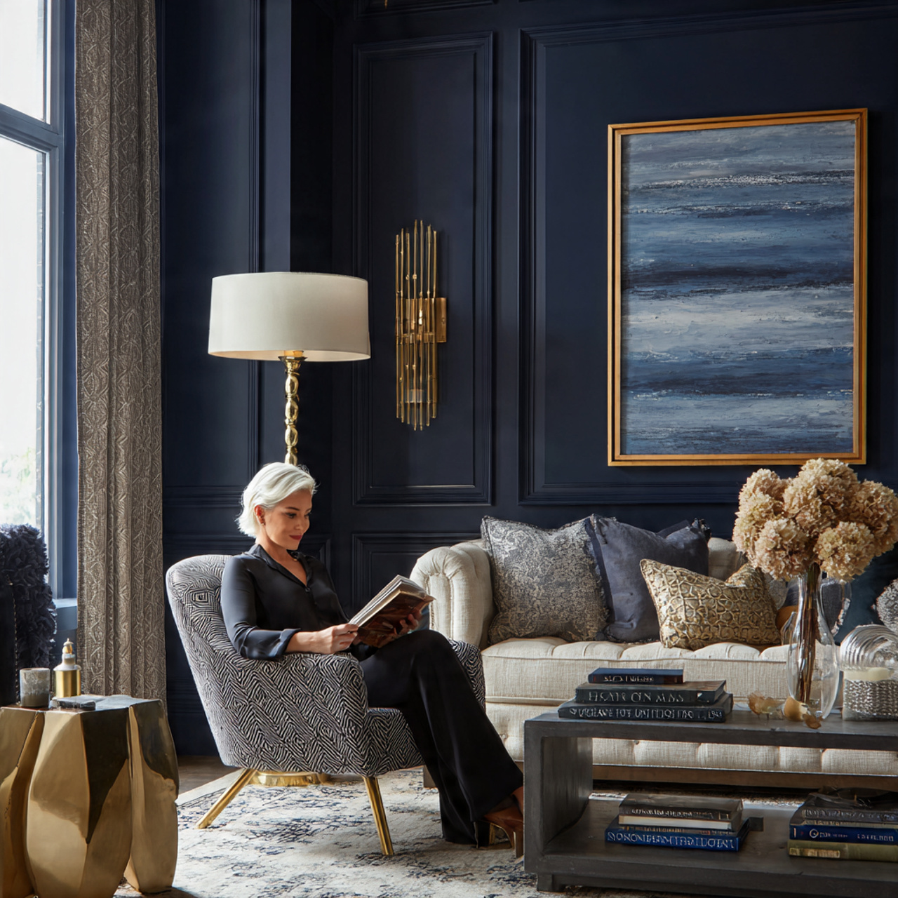 luxurious living room with a living room accent wa