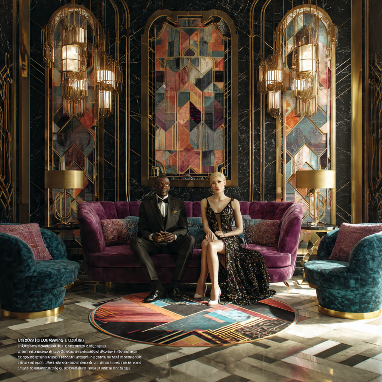 luxurious living room with art deco style geometri