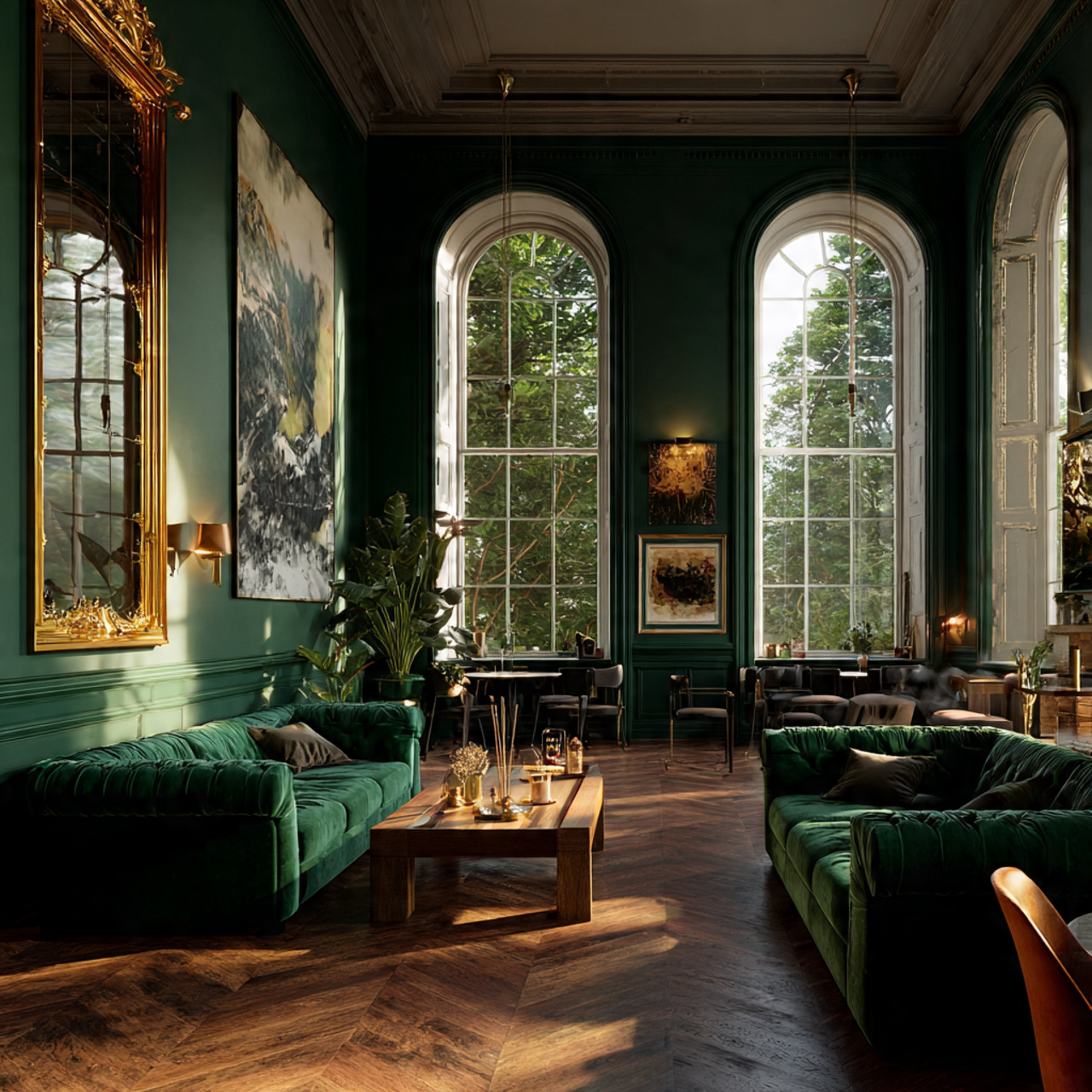 25 Modern Living Room Paint Color Ideas That Wow Every Guest 9 luxurious living room with bold emerald forest gre