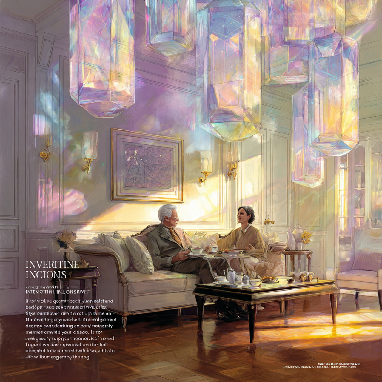 luxurious living room with crystal prism light