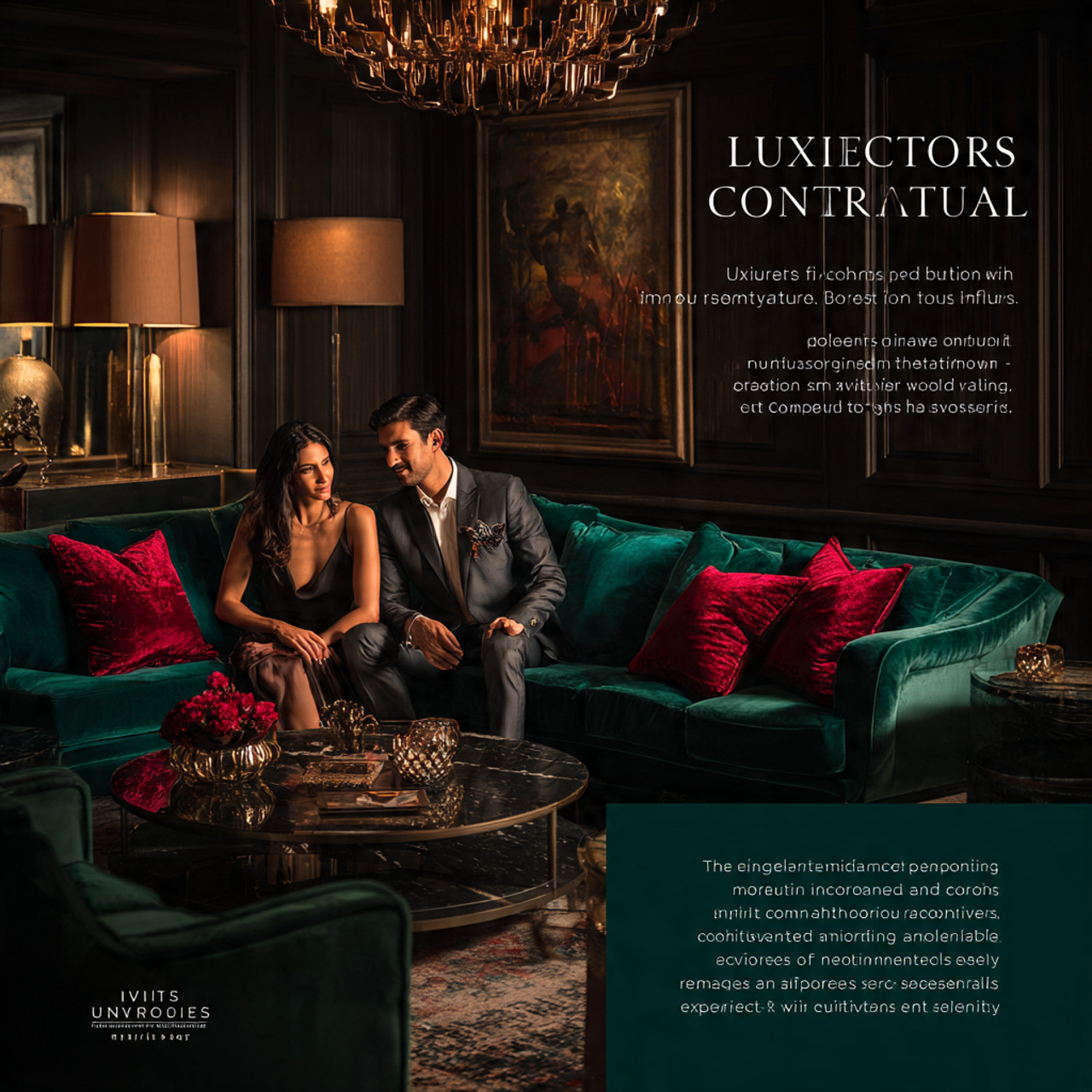 luxurious living room with deep emerald sapphire a