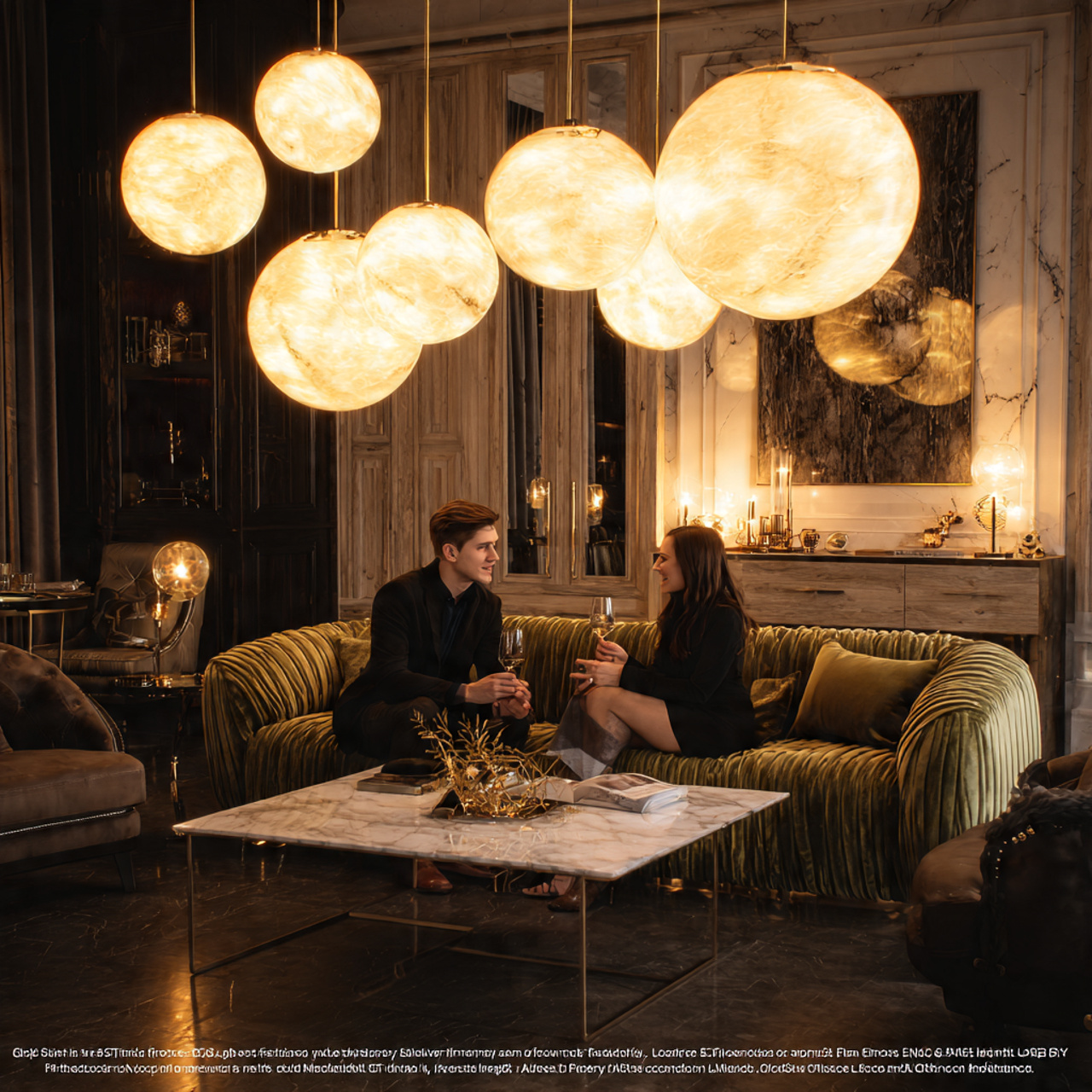 luxurious living room with frosted art deco glass