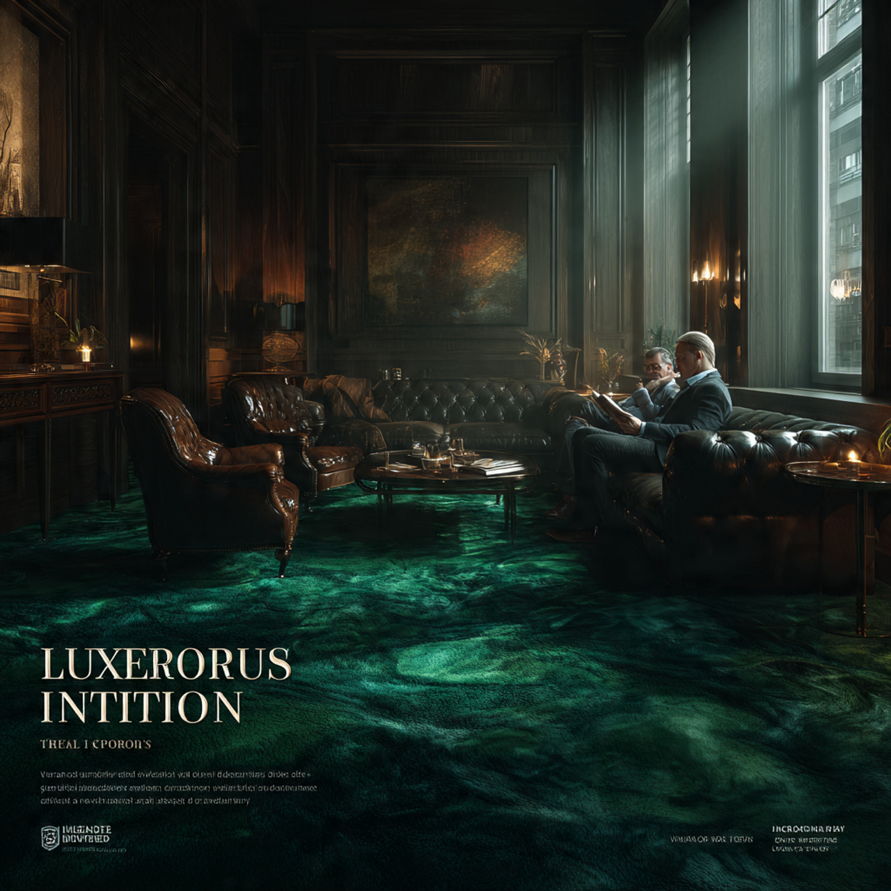 luxurious living room with rich forest green plush