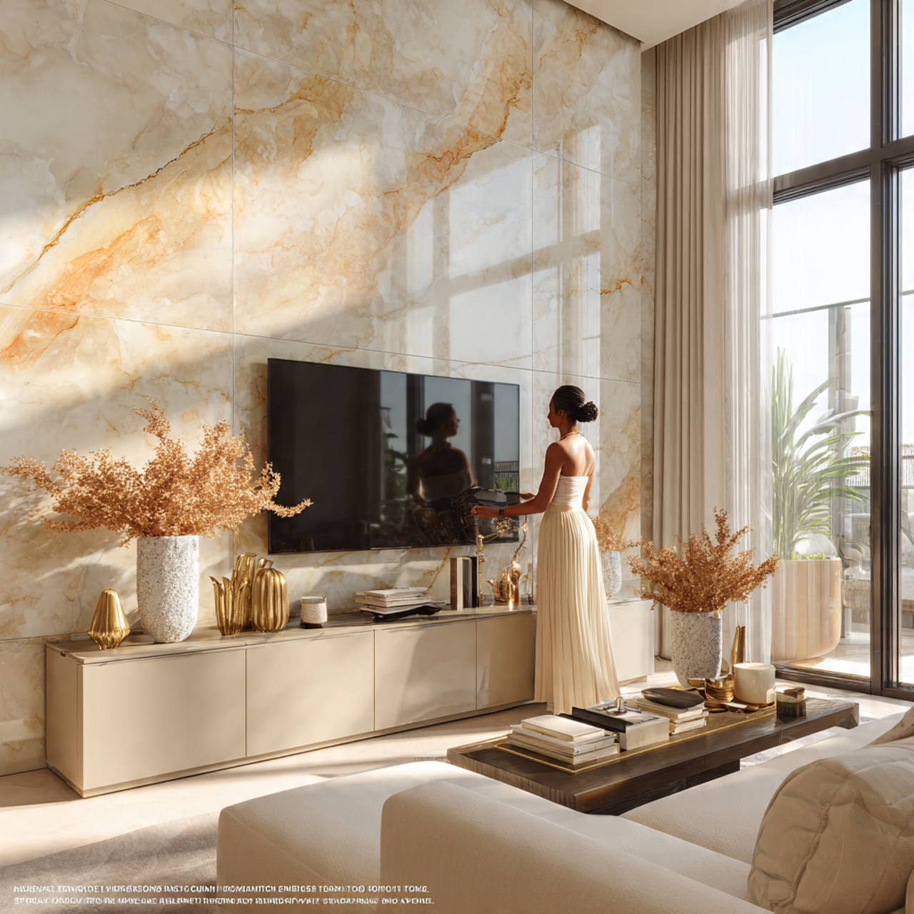 luxury living room showcasing a marble textured me