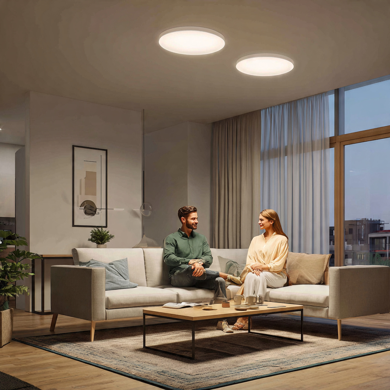 minimalist living room with ultra thin flush mount