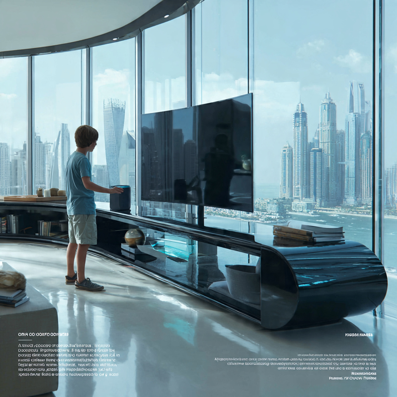 modern high tech living room featuring a sleek bla