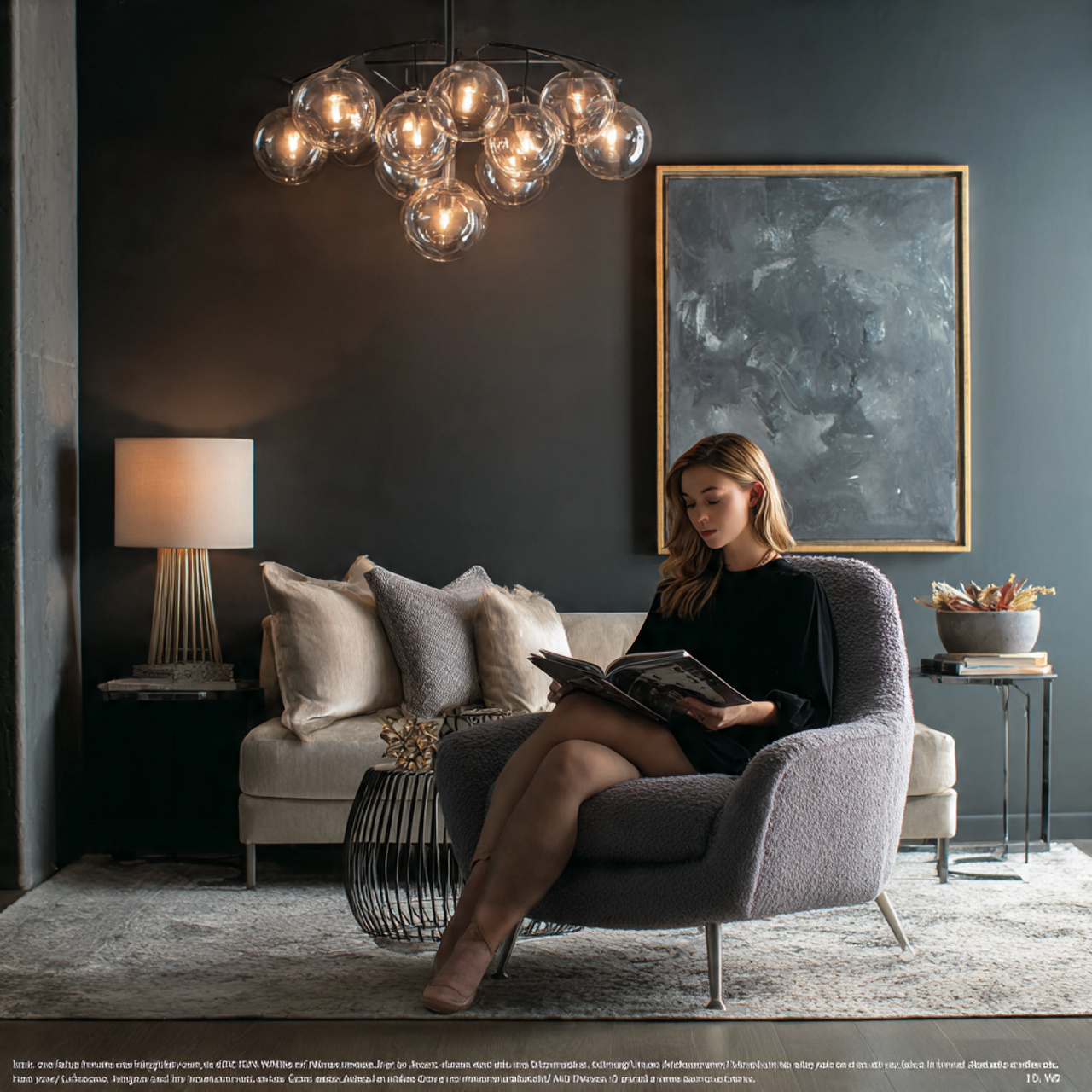 modern living room featuring a deep charcoal accen