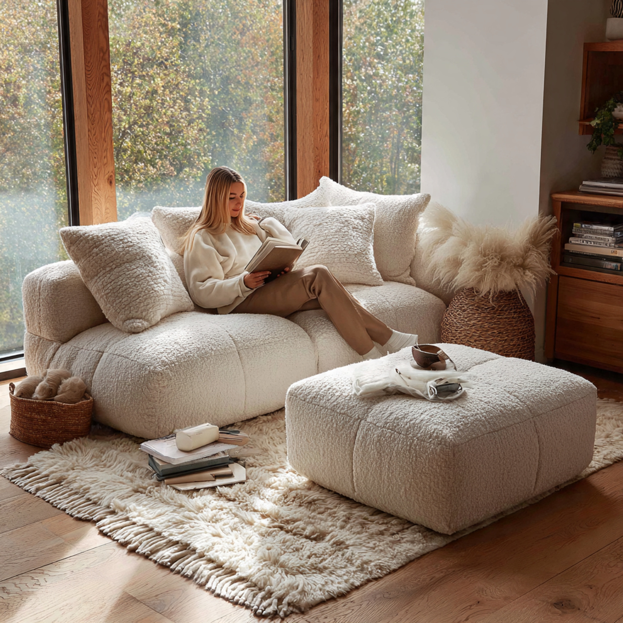 25 Ultimate Living Room Inspiration Cozy Ideas for Comfort, Style & Warmth 21 modern living room featuring a wool boucle sofa an