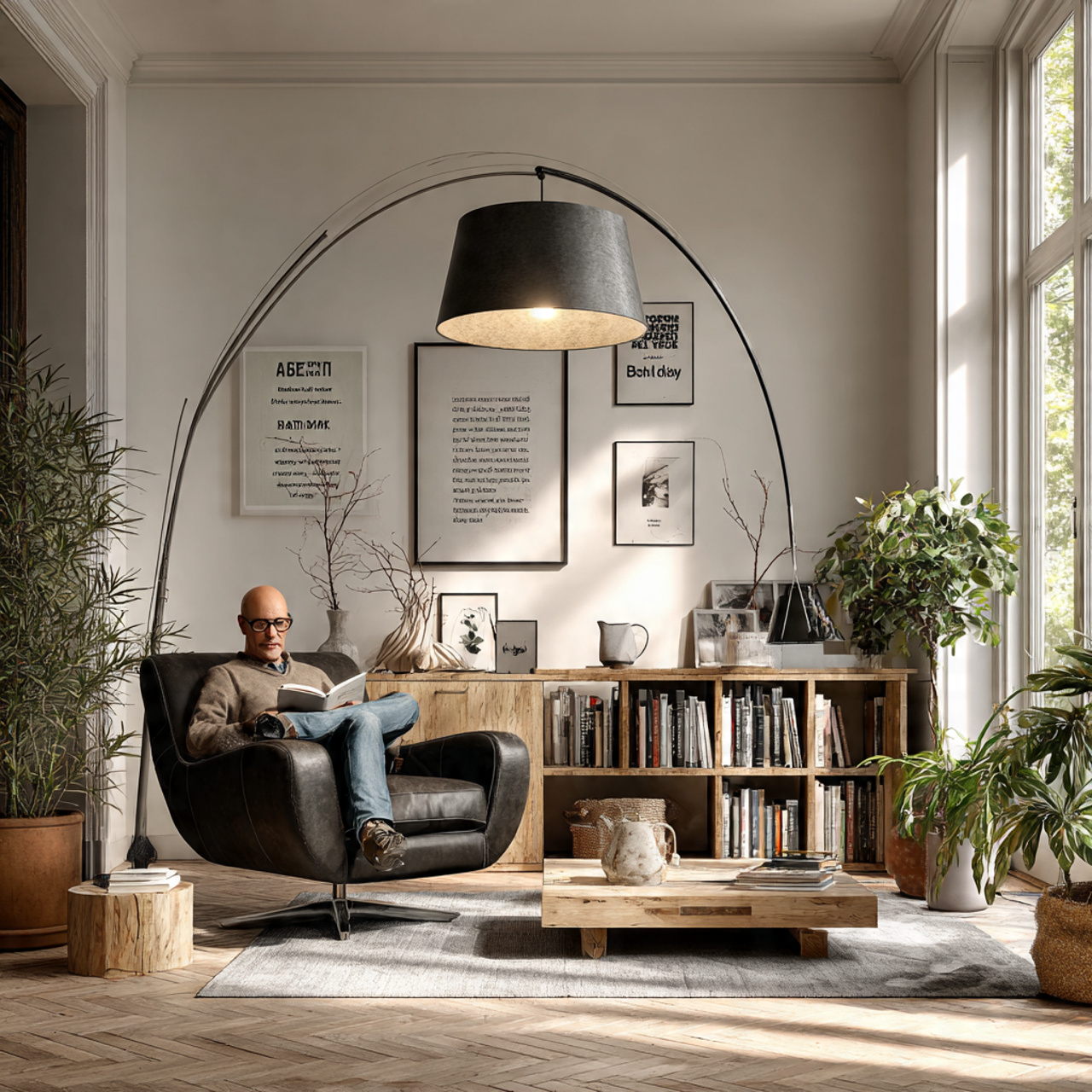 modern living room with an oversized arched floor