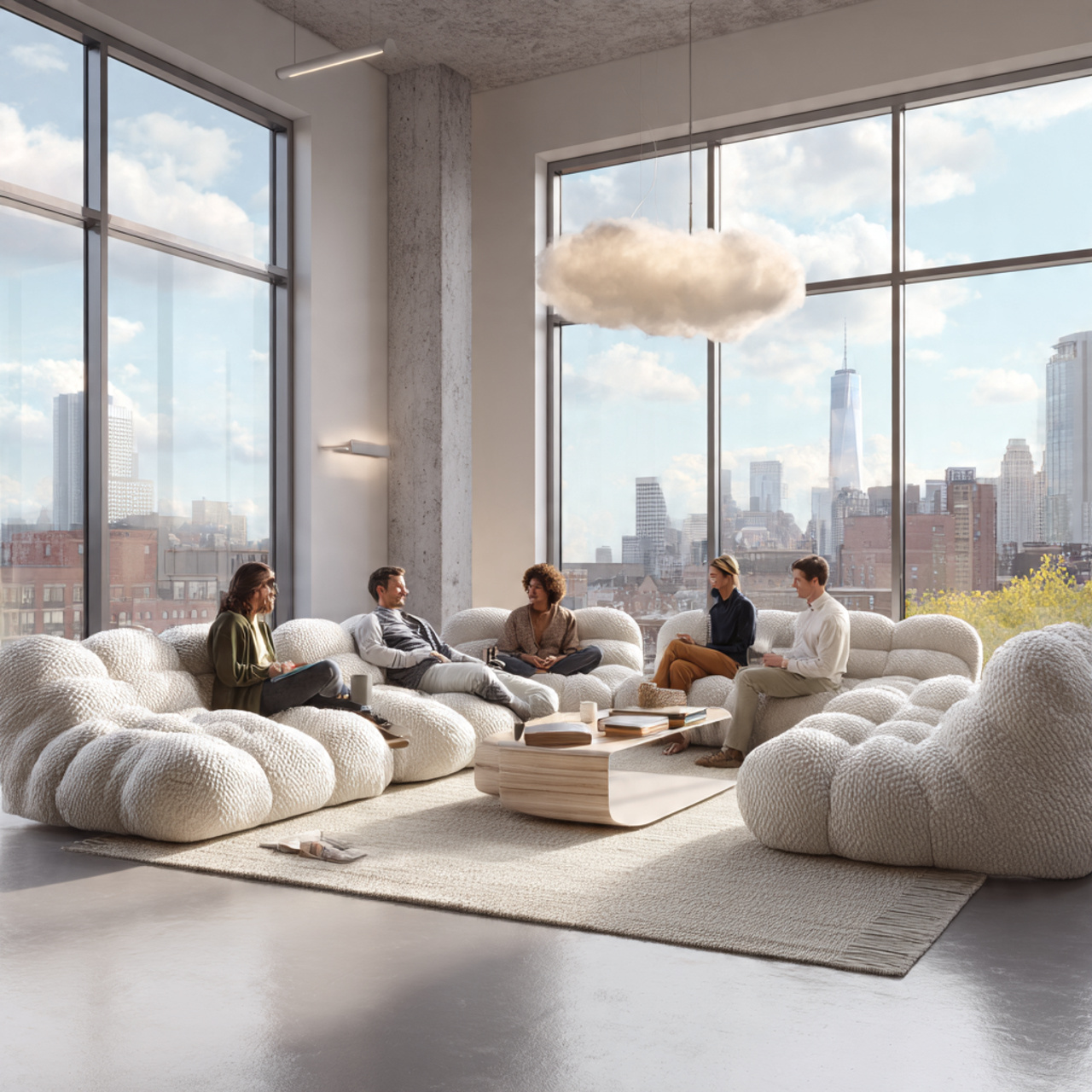 modern living room with modular cloud style seatin