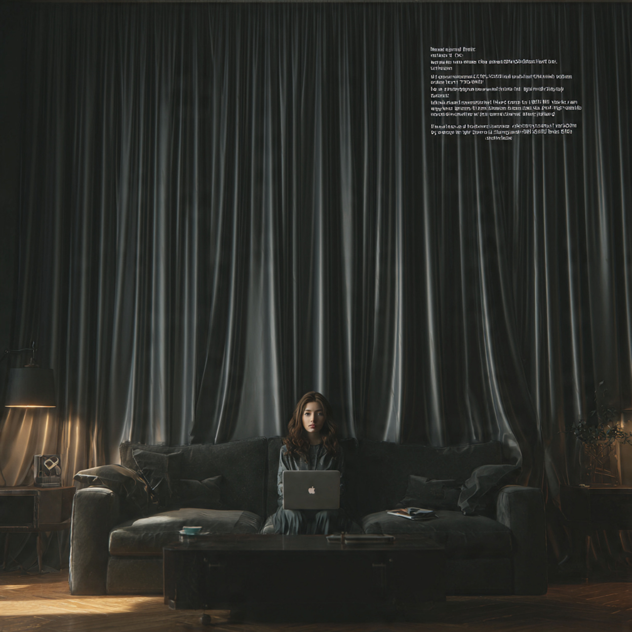 modern living room with moody charcoal blackout cu