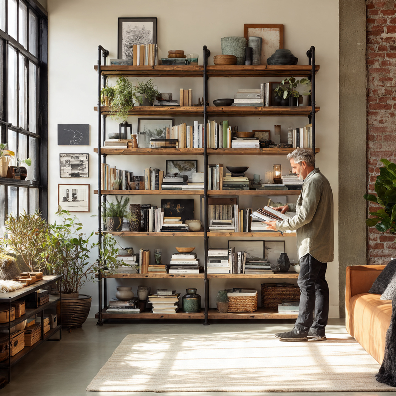 modern loft style living room with industrial meta