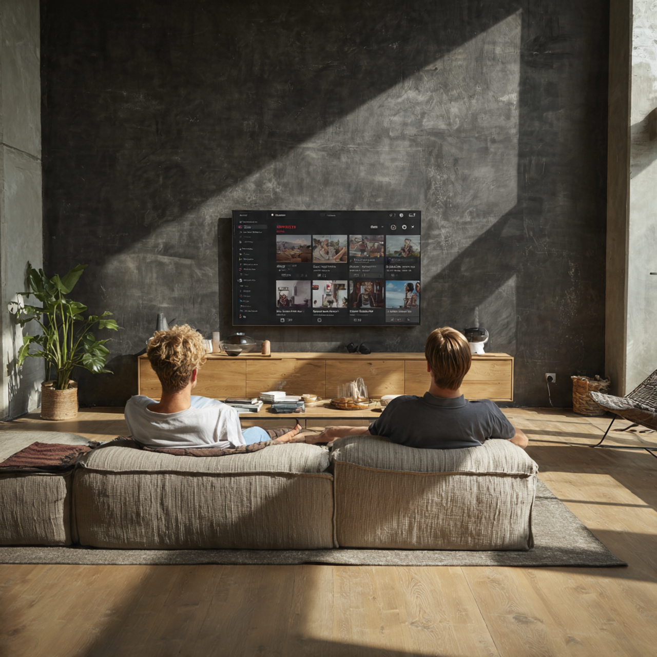 modern minimalist living room with dark charcoal l
