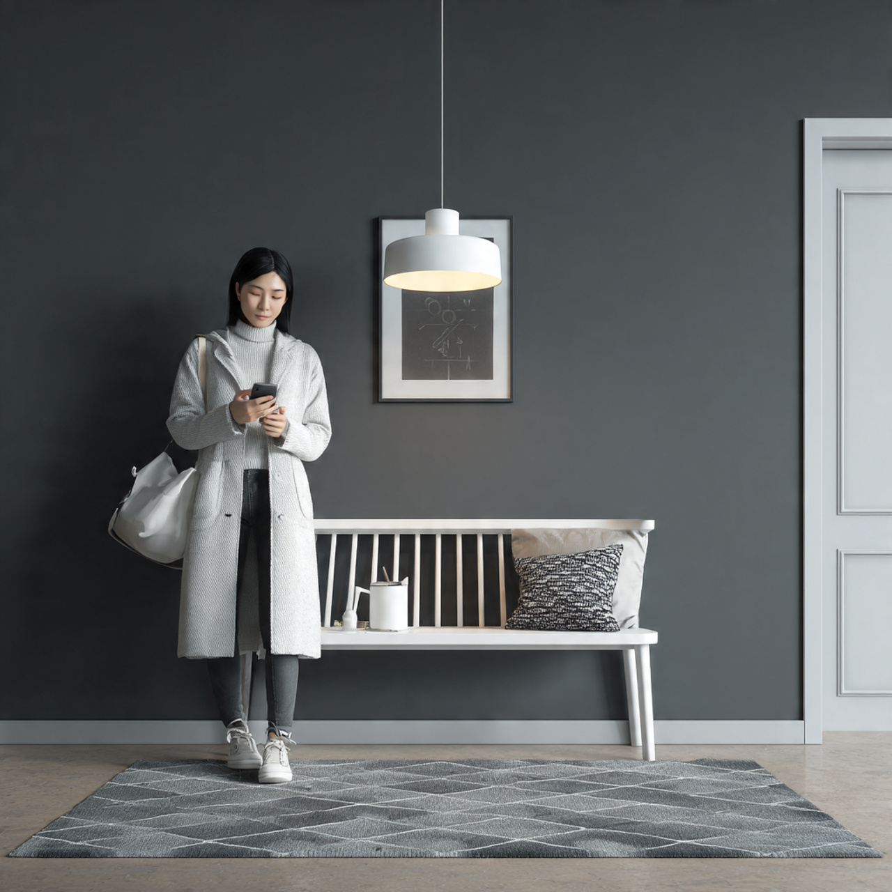 photorealistic entryway showing a scandinavian sty