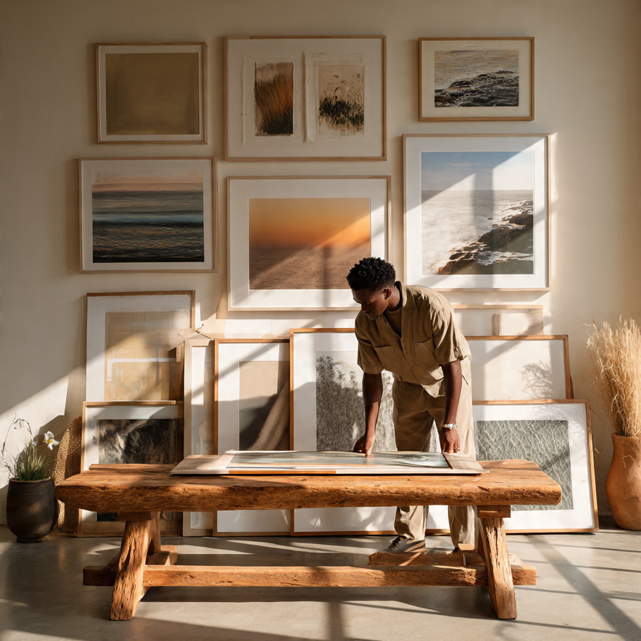 photorealistic entryway with a wooden bench and la