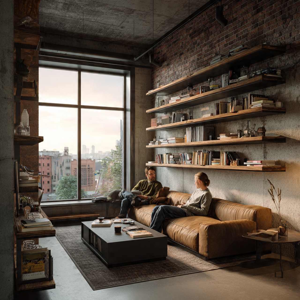 photorealistic loft style apartment featuring indu