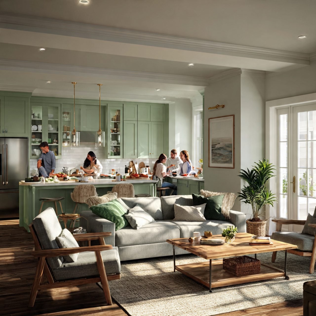 prompt a harmonious living room and kitchen togeth