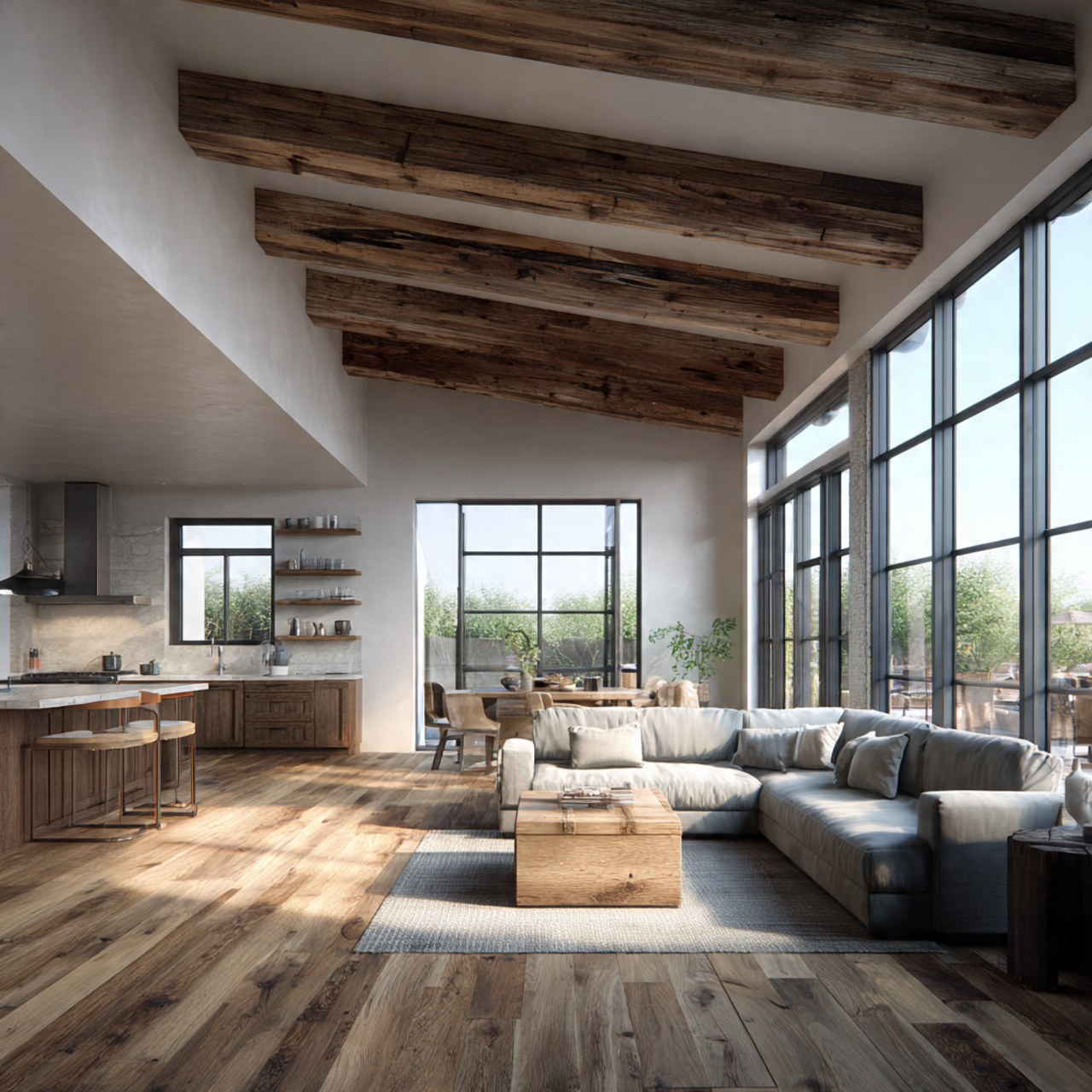 prompt a large living room and kitchen together id