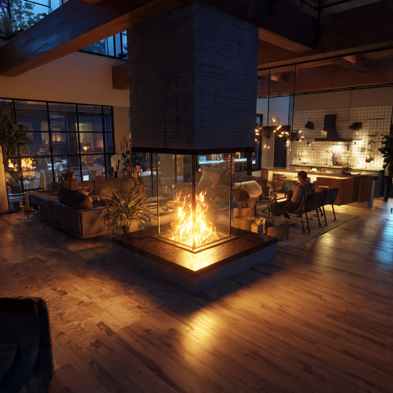 prompt a luxurious living room and kitchen togethe 1