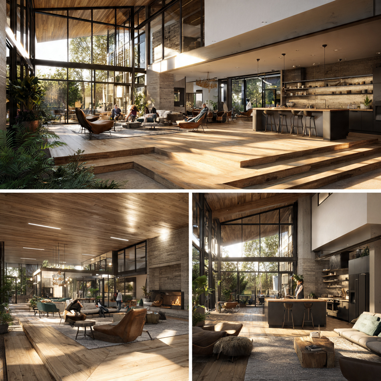 prompt a luxurious living room and kitchen togethe