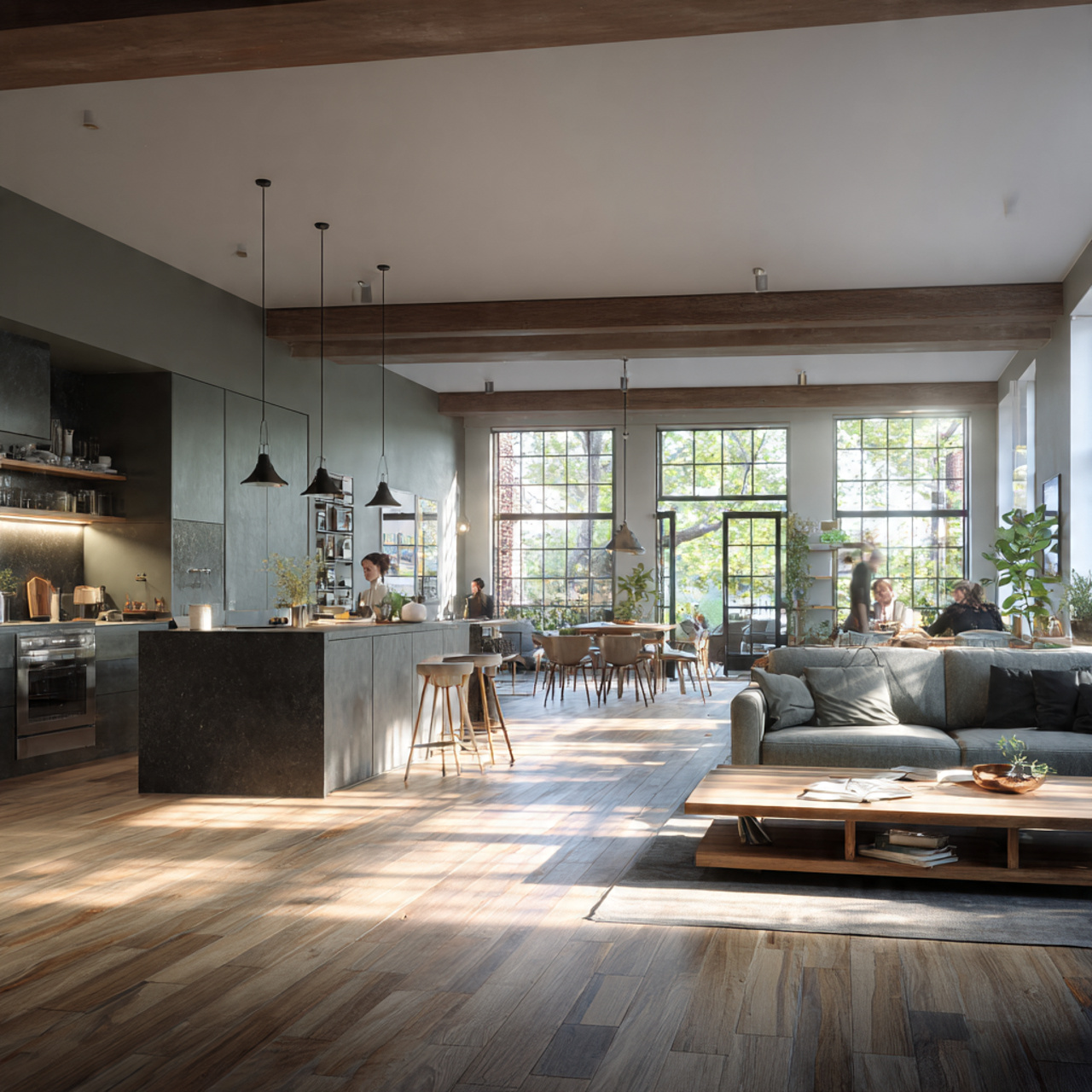 prompt a modern living room and kitchen together i 5