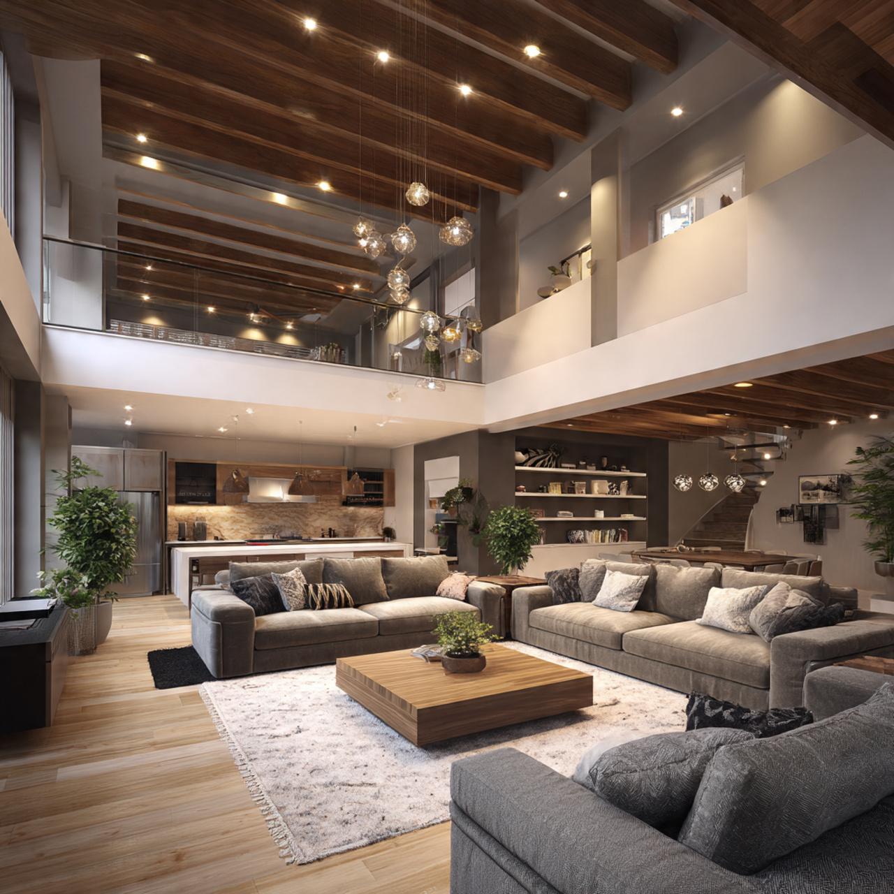 prompt a spacious living room and kitchen together