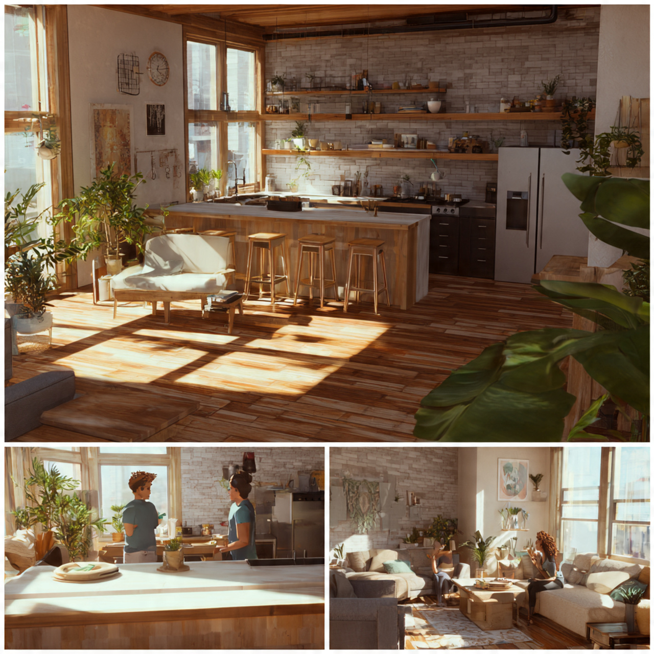 prompt a stylish living room and kitchen together 2