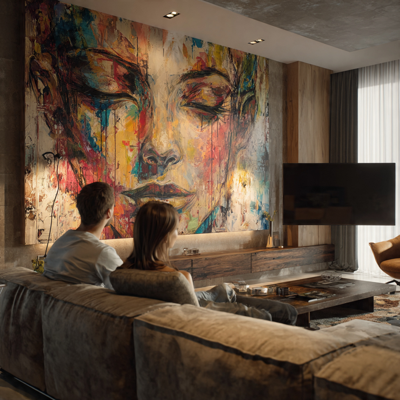 prompt realistic living room tv wall ideas with ov