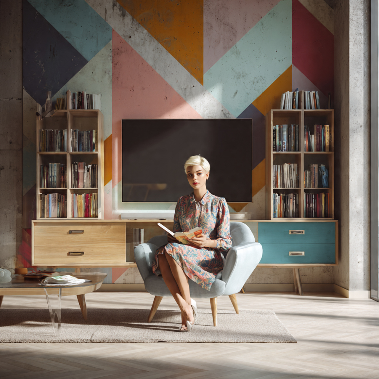 prompt ultra realistic living room tv wall ideas w